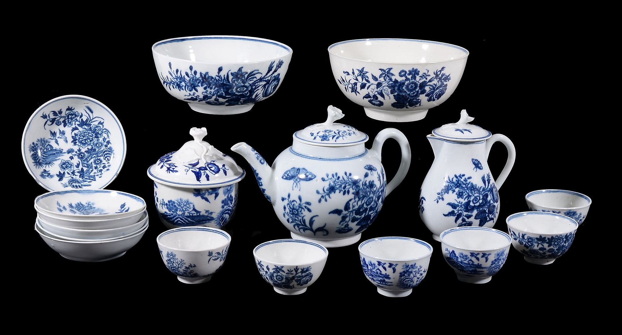 A selection of Worcester blue and white printed porcelain, circa 1785