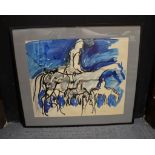 Guy Weir Man on horse Watercolour, ink and wash Signed and dated 1973