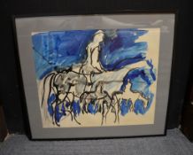 Guy Weir Man on horse Watercolour, ink and wash Signed and dated 1973