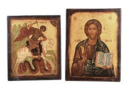 A box containing a collection of modern Orthodox Christian icons