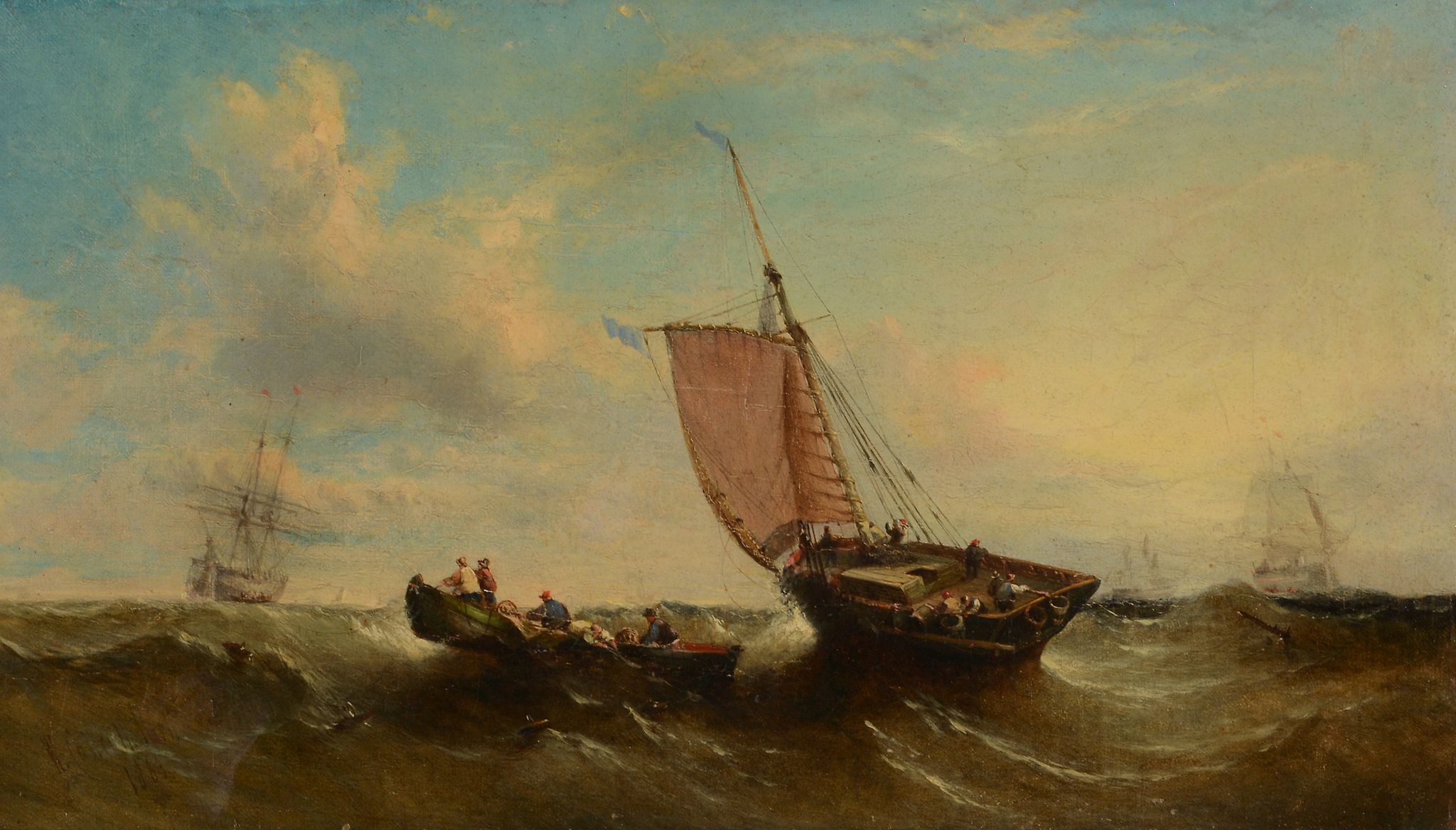 William Callcott Knell Fishing boats in the Channel Oil on canvas Signed