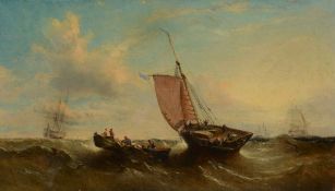 William Callcott Knell Fishing boats in the Channel Oil on canvas Signed