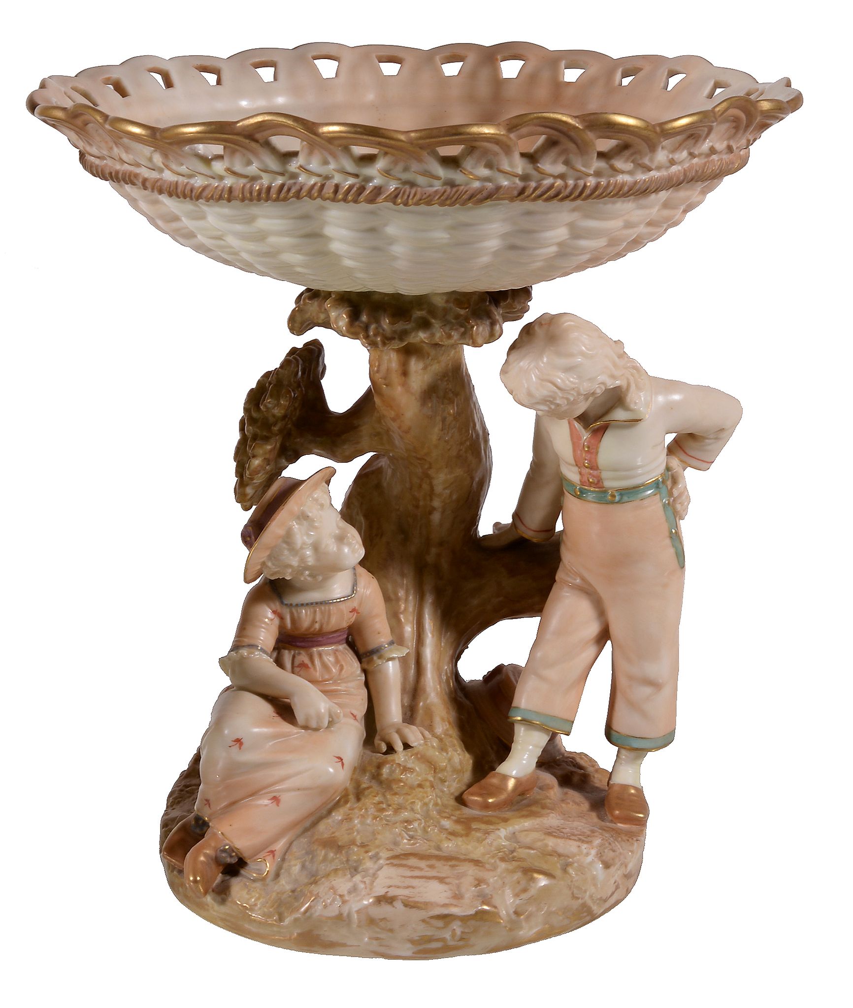 A pair of Royal Worcester double-figure comports in the manner of Kate - Image 3 of 4