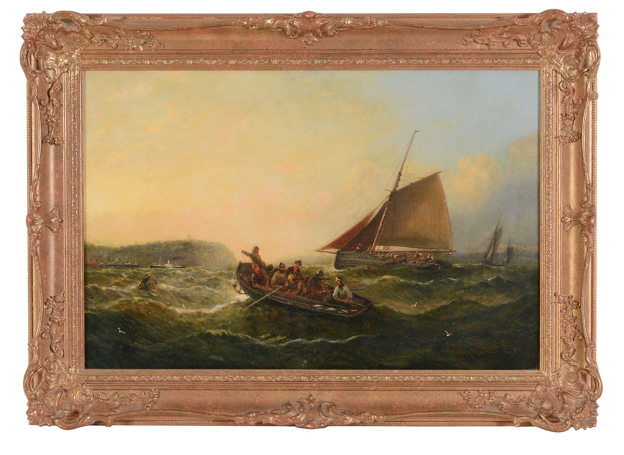 Adolphus Knell Fishing off the harbour Oil on canvas Signed, lower right 40 Adolphus Knell (1801 - - Image 2 of 2