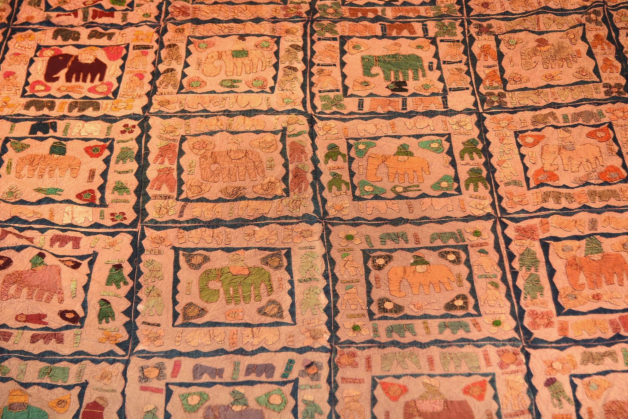 A modern Indian bedspread, with panels of elephants, approx 287cm x 245 - Image 2 of 2