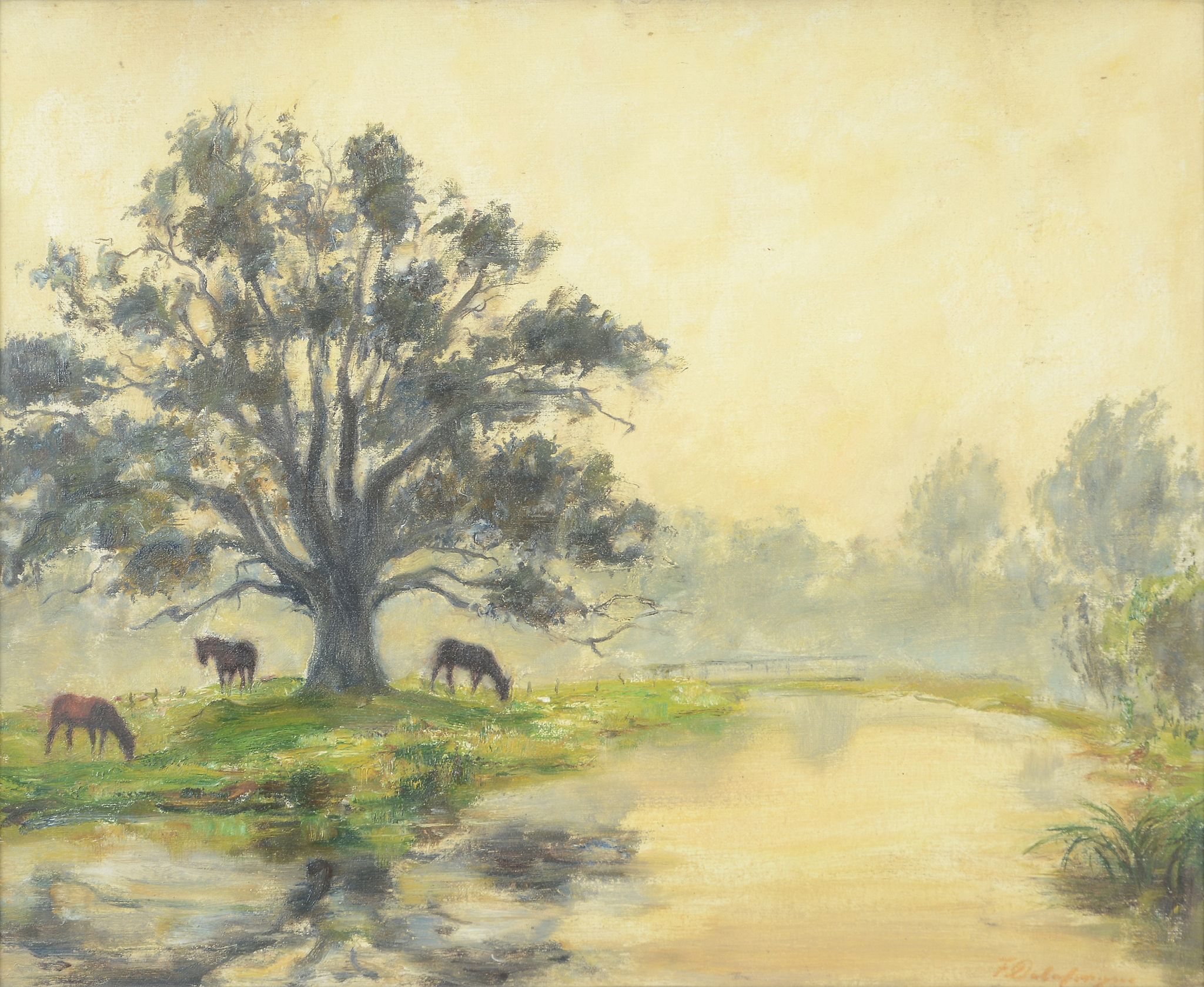 Franz Delaforgue Horse by a stream Oil on canvas Signed, lower right 65.5 x 80 Franz Delaforgue