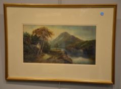 W. J. Crampton River Landscape Gouache on paper 24cm x 46cm Signed lower left
