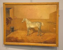 British School A hunter in a stable Oil on canvas Indistinctly signed