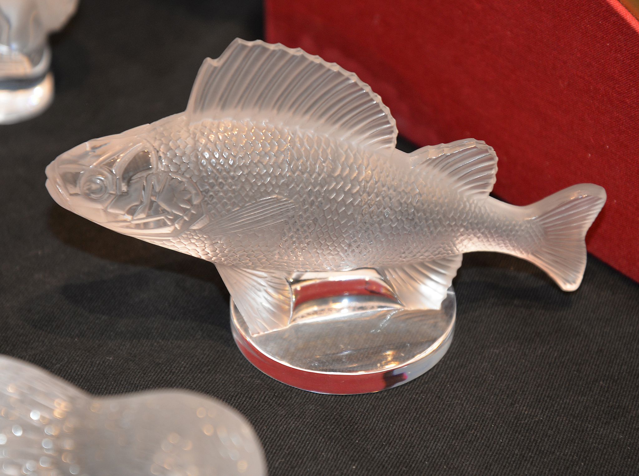 A modern Lalique frosted glass model of a fish, etched mark