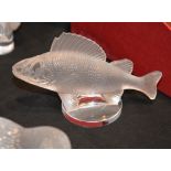 A modern Lalique frosted glass model of a fish, etched mark
