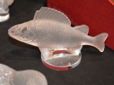 A modern Lalique frosted glass model of a fish, etched mark