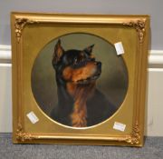Attributed to George Earl Head portrait of a Manchester Terrier Oil on board