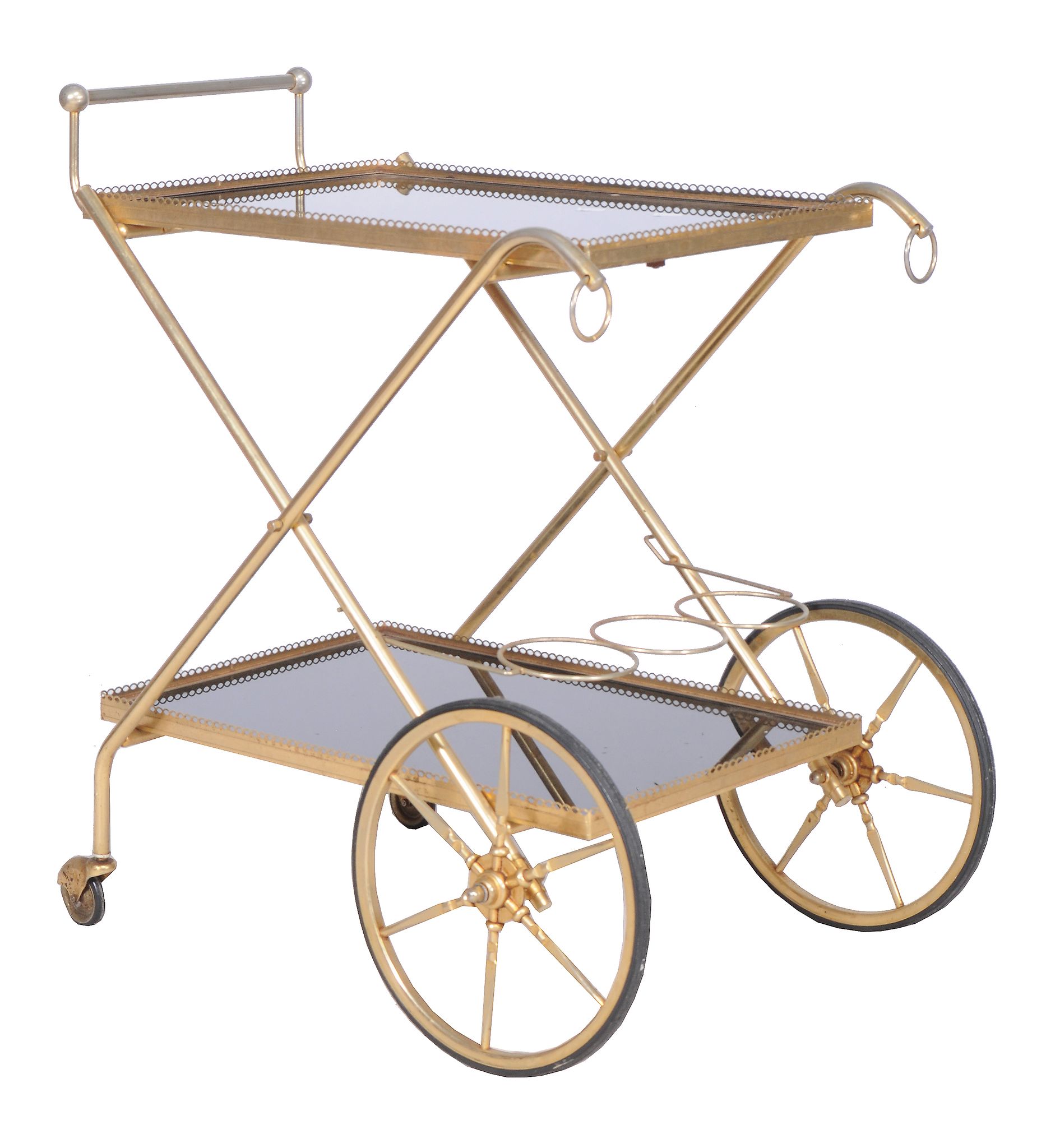 Pair of gilt metal trollies, with glass tiers, one with bottle carrier - Image 2 of 2