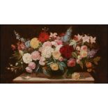 Manner of J.G. Seitz Still life of a bowl of flowers Oil on canvas 41 x 75cm