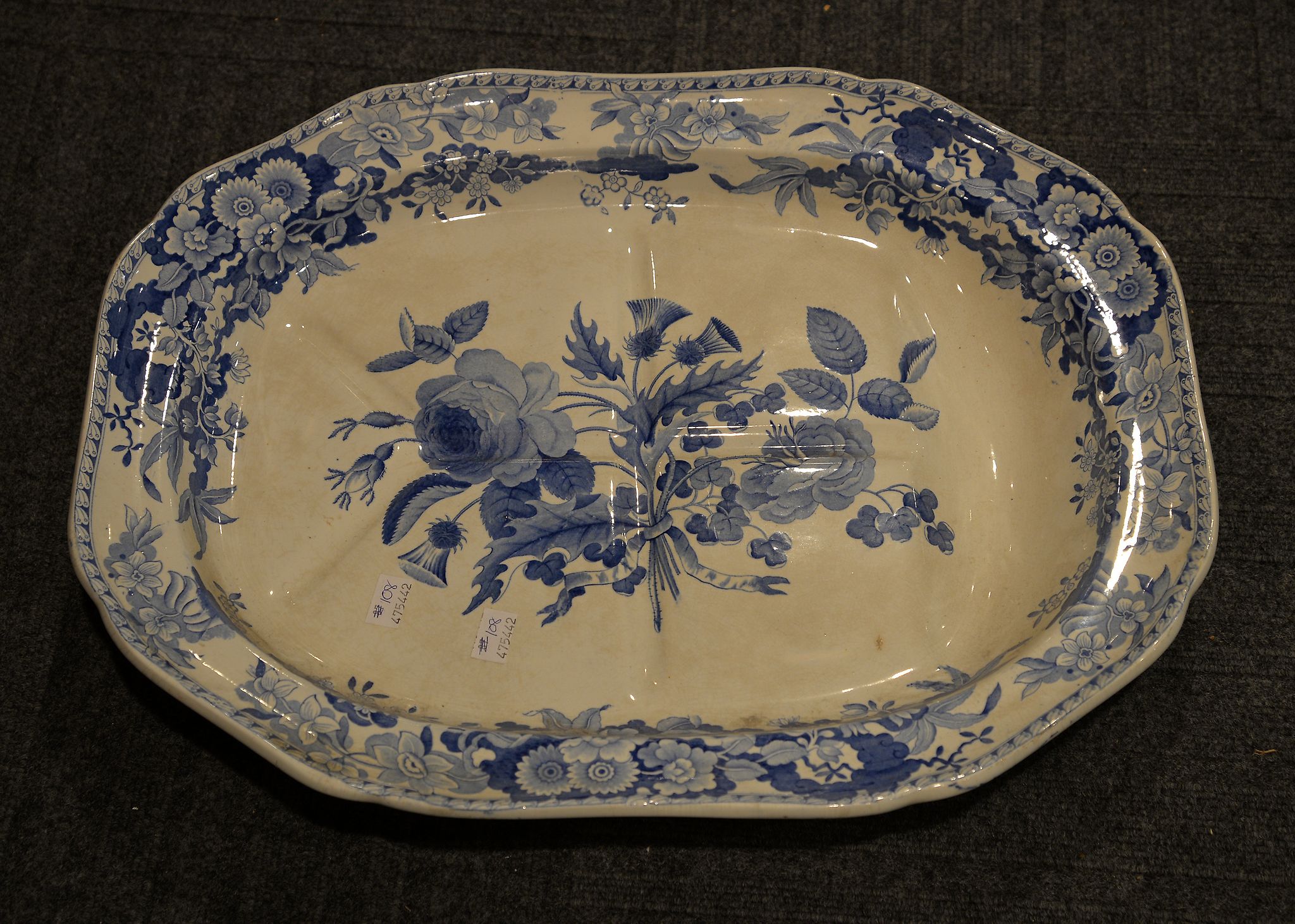 A Spode blue and white printed meat dish, 'well and tree'