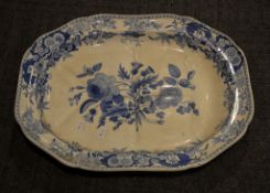 A Spode blue and white printed meat dish, 'well and tree'