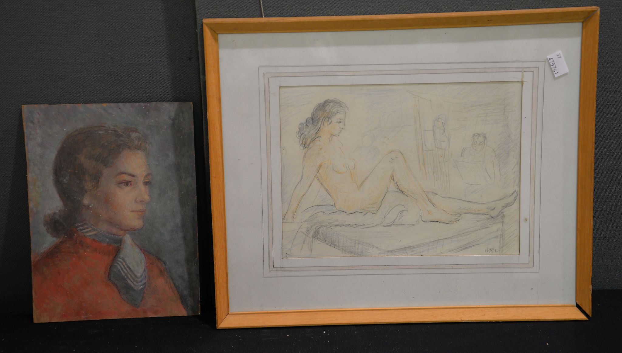 Hester McClintock A reclining nude Pencil and coloured chalk Signed