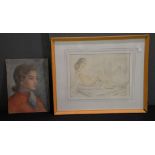 Hester McClintock A reclining nude Pencil and coloured chalk Signed