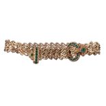 A mid 19th century Continental emerald bracelet , circa 1850, the buckle with scrolled engraved