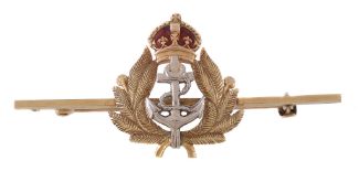 A 1930's Royal Naval sweetheart brooch, modelled as a fouled anchor flanked with reeds and royal