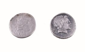 Rome, Republic, silver anonymous Denarius, circa 2nd century BC, head of Roma right, rev. Dioscuri;