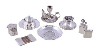 A collection of small silver, comprising: a George III taperstick from an inkstand by Rebecca