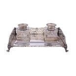 A late Victorian silver rectangular inkstand by The Goldsmiths & Silversmiths Co. Ltd., London