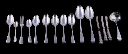 A collection of silver flatware, to include: a Victorian novelty tea spoon by Cornelius Desormeaux