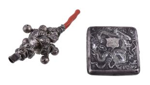 A Victorian silver child's rattle, maker's mark illegible, Birmingham 1859, with eight bells