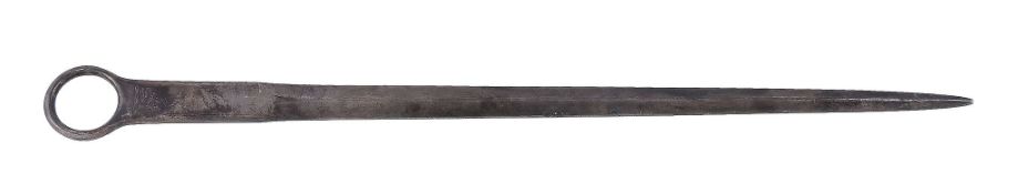 A late George III silver meat skewer by William Elliot, London 1816, engraved with a crest, 30cm (