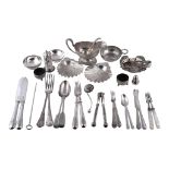 A collection of small silver and electro-plated flatware, including: a pair of late Victorian