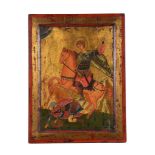 A Russian icon of St Demitrius of Thessaloniki, 20th century, tempera on panel, 31cm x 23.5cm (12