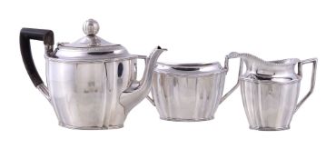 A Dutch silver shaped oval bachelor's three piece tea service in the 18th century taste by C. L. J.