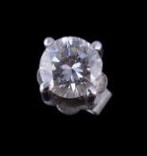A diamond single stud earring, the brilliant cut diamond, estimated to weigh 0.40 carats total,