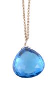 A blue topaz pendant, the briolette blue topaz drop suspended from a belcher link chain, 48cm long