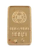 Italy, 24 carat gold bar by Mario Villa (Milan), 5g. Good extremely fine