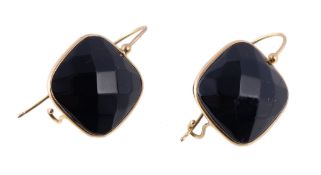 A pair of onyx ear pendants, the facetted onyx in collet settings, with shepherd's hook fittings,