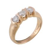 An 18 carat gold diamond three stone ring, the three brilliant cut diamonds, approximately 0.48