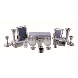 A small collection of silver mounted items and various plated wares, including: three cigarette