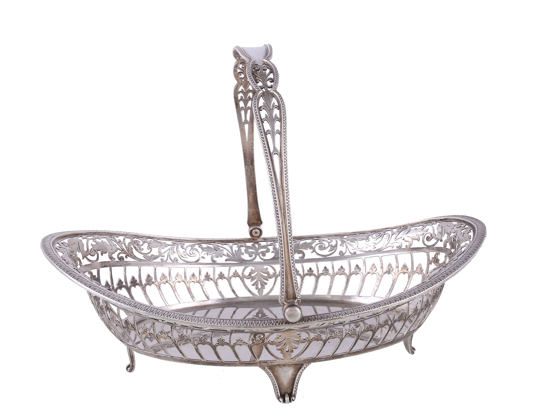 A silver oval basket by James Dixon & Sons Ltd, Sheffield 1927, with a bead edged part pierced