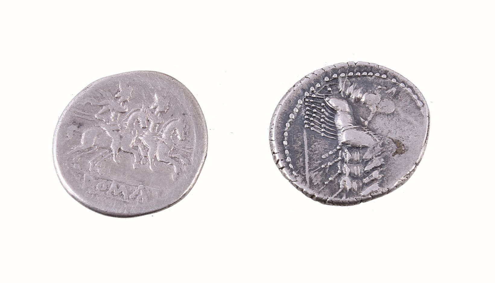 Rome, Republic, silver anonymous Denarius, circa 2nd century BC, head of Roma right, rev. Dioscuri; - Image 2 of 2