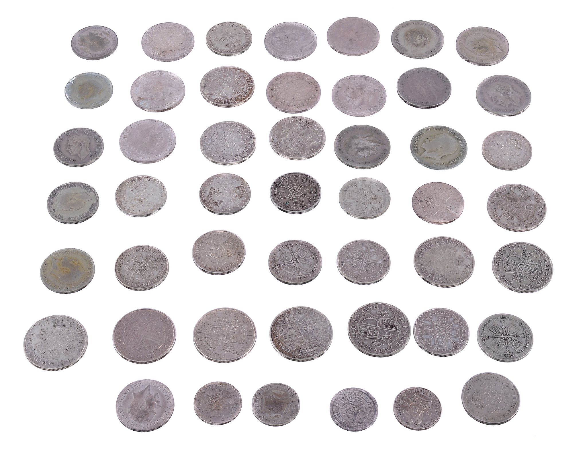 Great Britain, sterling silver Halfcrowns (7), Florins (2), Shilling, pre-1947 Halfcrowns (17),