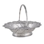 A George III silver shaped oval basket, maker's mark ?H, London 1799, with a reeded and foliate