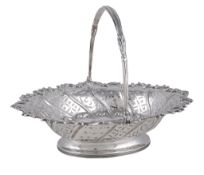 A George III silver shaped oval basket, maker's mark ?H, London 1799, with a reeded and foliate