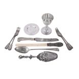 A small collection of silver and plated items, comprising: a George III old English pattern gravy