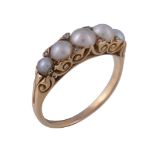 A Victorian pearl and diamond ring, circa 1880, the half pearls interspaced with diamond points