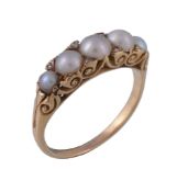 A Victorian pearl and diamond ring, circa 1880, the half pearls interspaced with diamond points