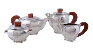 An Italian Art Deco silver four piece decagonal baluster tea service by A. Cesa, Alessandria 1934-