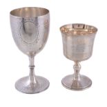 A Victorian silver goblet by Richards & Brown, London 1871, with engraved bands, foliate swags and