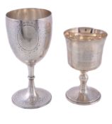 A Victorian silver goblet by Richards & Brown, London 1871, with engraved bands, foliate swags and